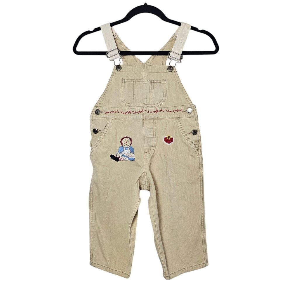 VTG Gap Overalls Raggedy Ann Cream Denim XXS Bibs Embroidery‎